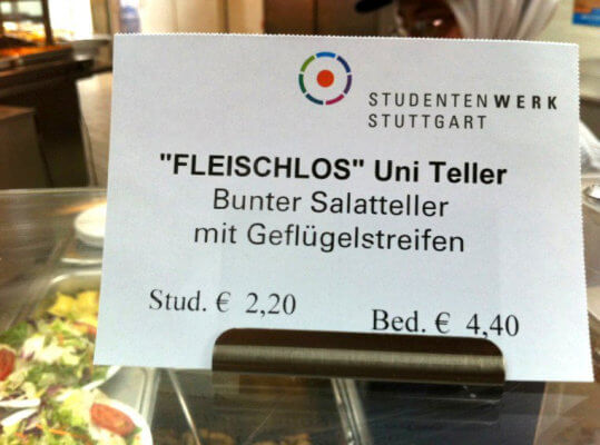 Der 'Fleischlos' Uni Teller: Bunter Salatteller mit Geflügelstreifen (Studentenwerk Stuttgart)